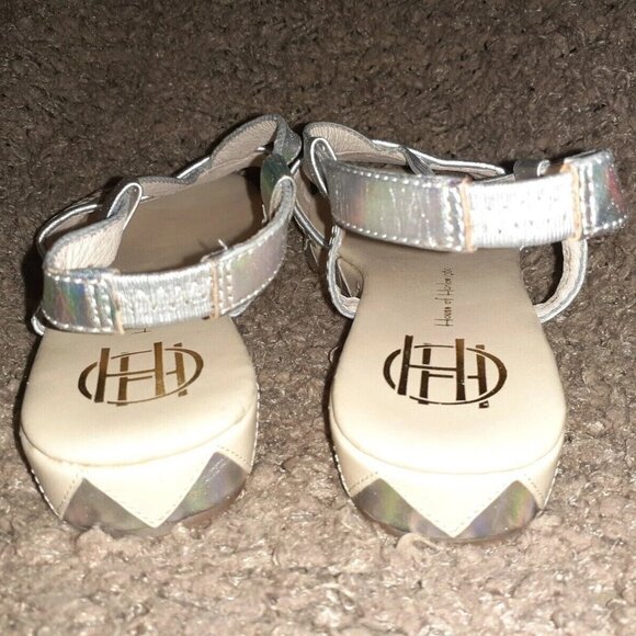 HOUSE OF HARLOW 1960-Woven Pattern Leather Wedge-Beige/Silver-Sz 36-NWT - Picture 5 of 7